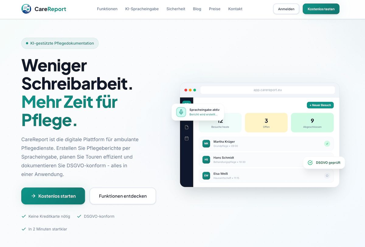 Innovative KI Pflegedienstlösung: Wie CareReport.eu die Pflege revolutioniert